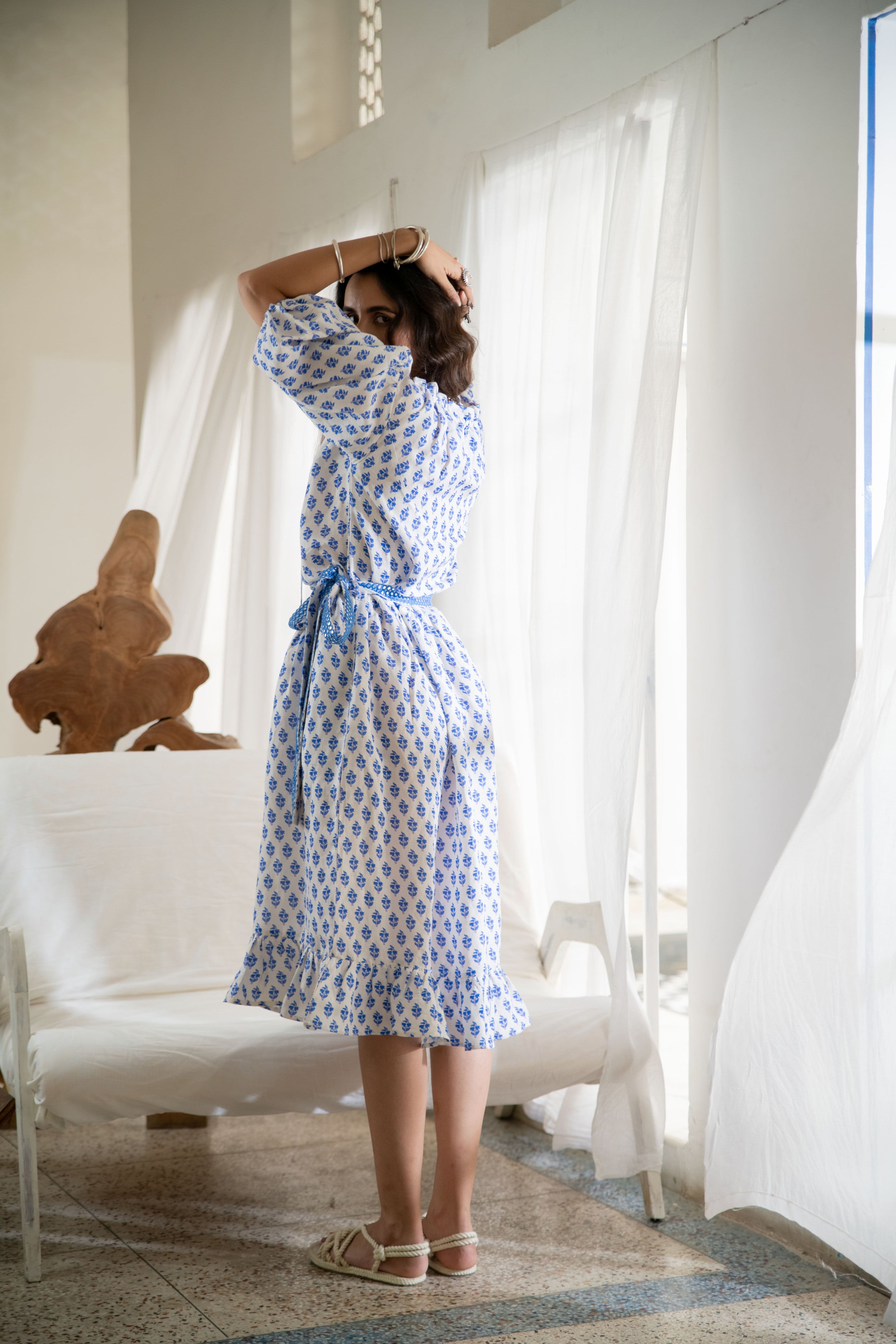 Noor Boho Button Dress in Blue