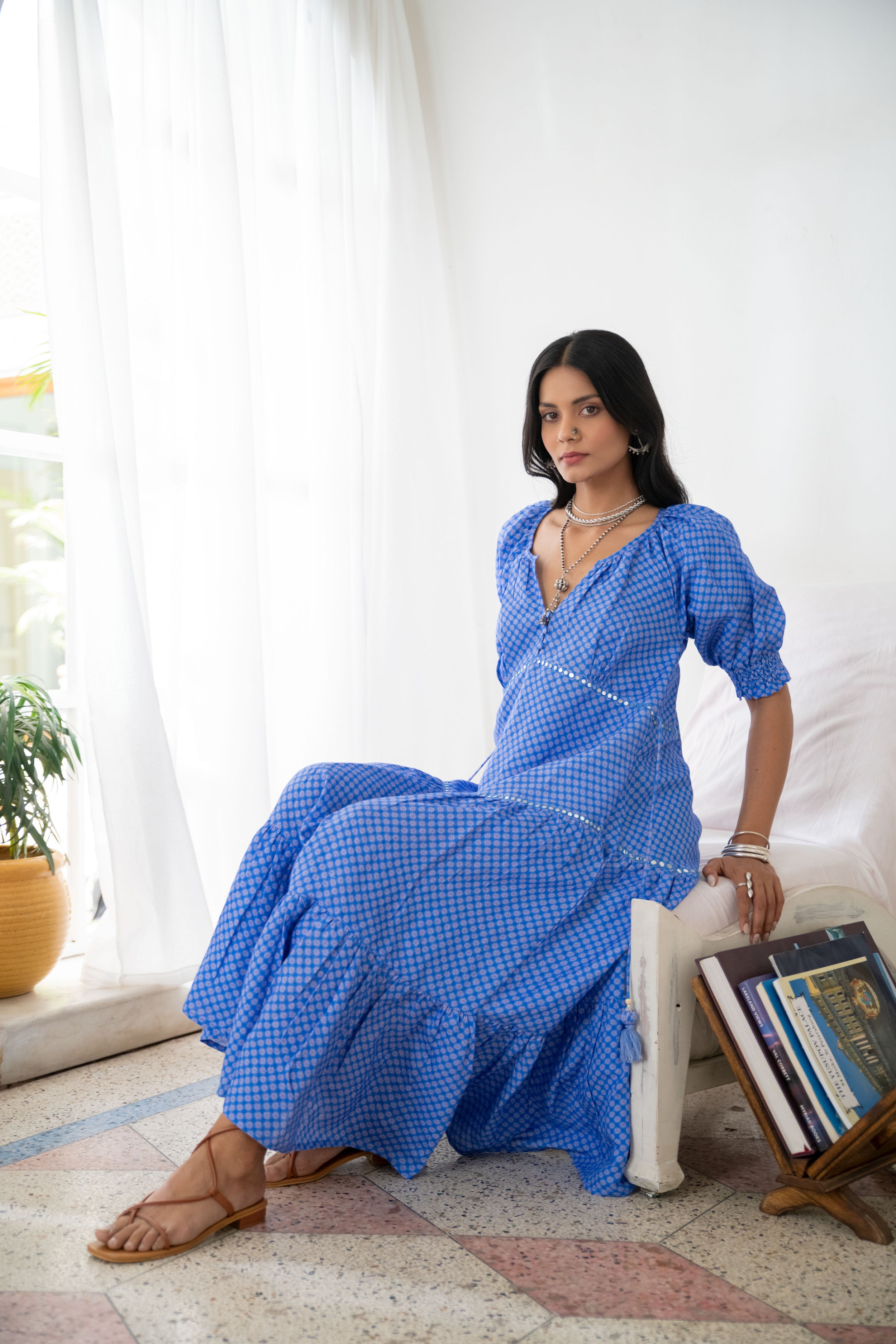 Noor Baby Doll Dress in Blue