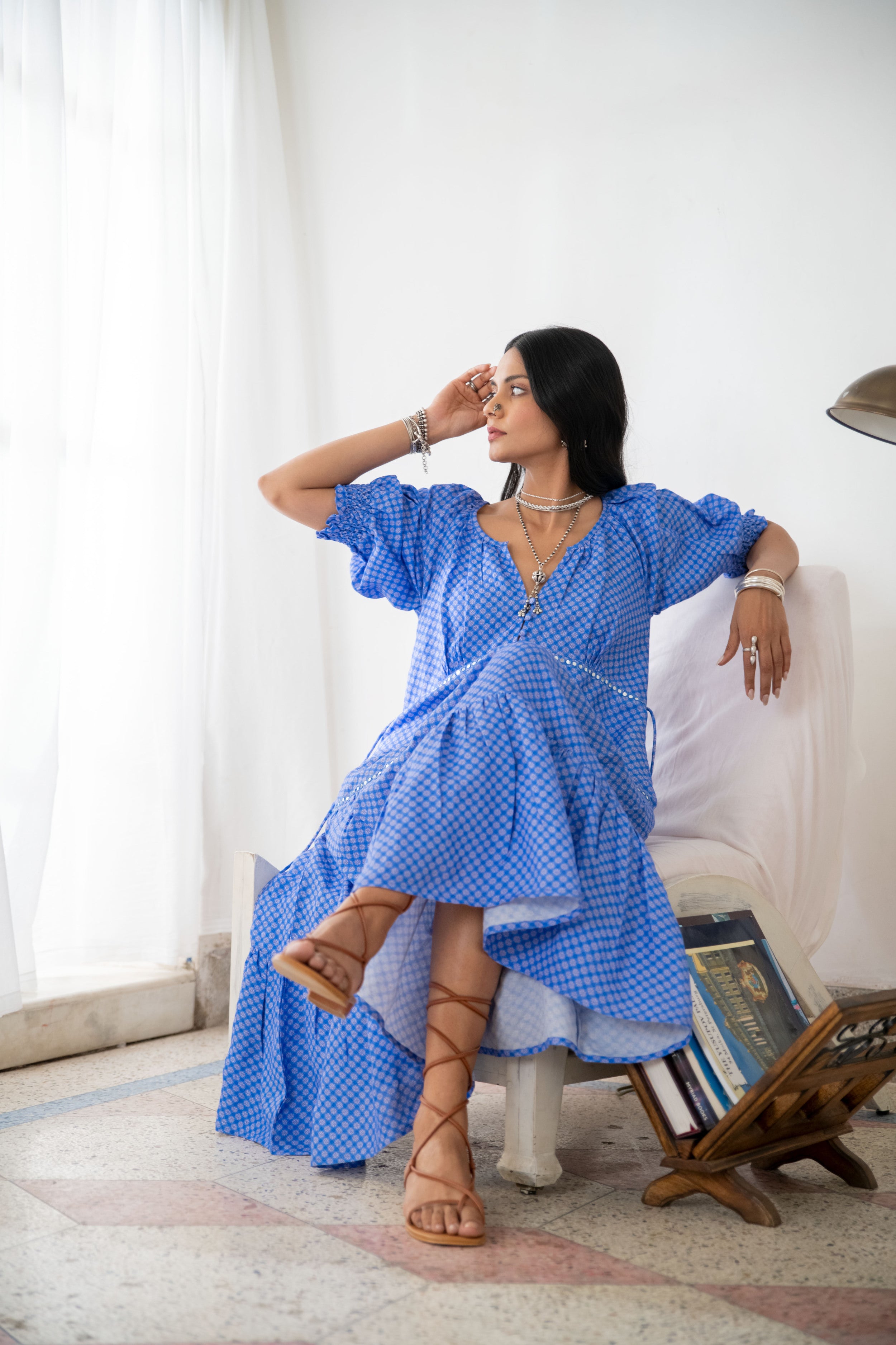 Noor Baby Doll Dress in Blue