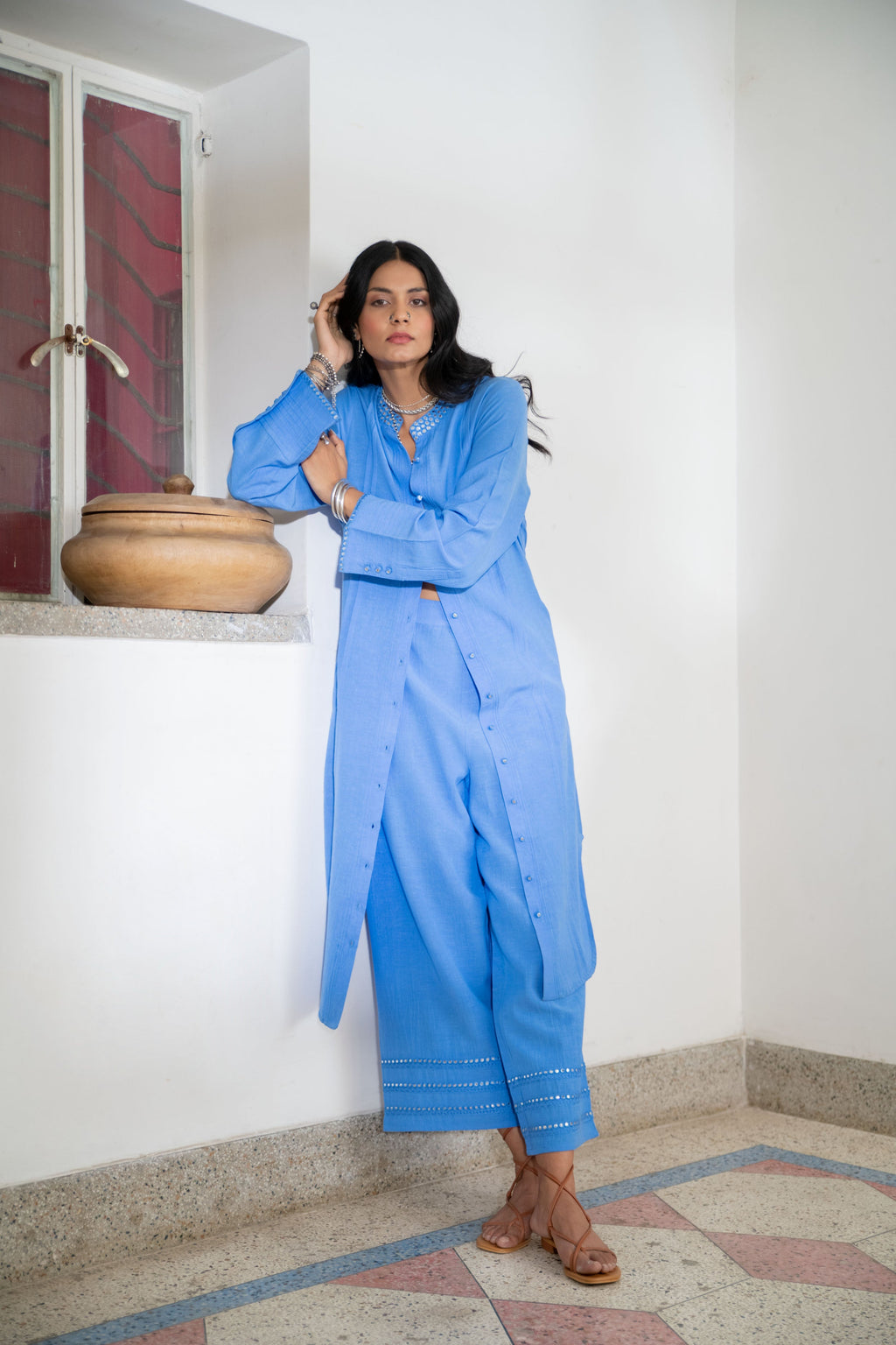 Noor Solid Palazzo Pant in Blue
