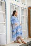 Noor Boho Asymmetrical Maxi Dress in Blue