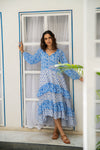 Noor Boho Asymmetrical Maxi Dress in Blue