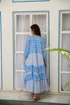 Noor Boho Asymmetrical Maxi Dress in Blue