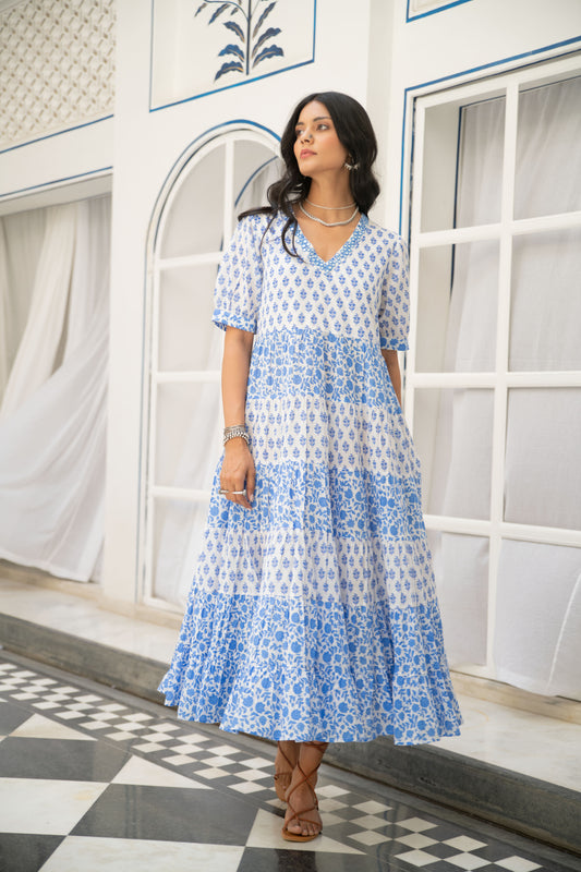 Noor Tier Dress in Blue