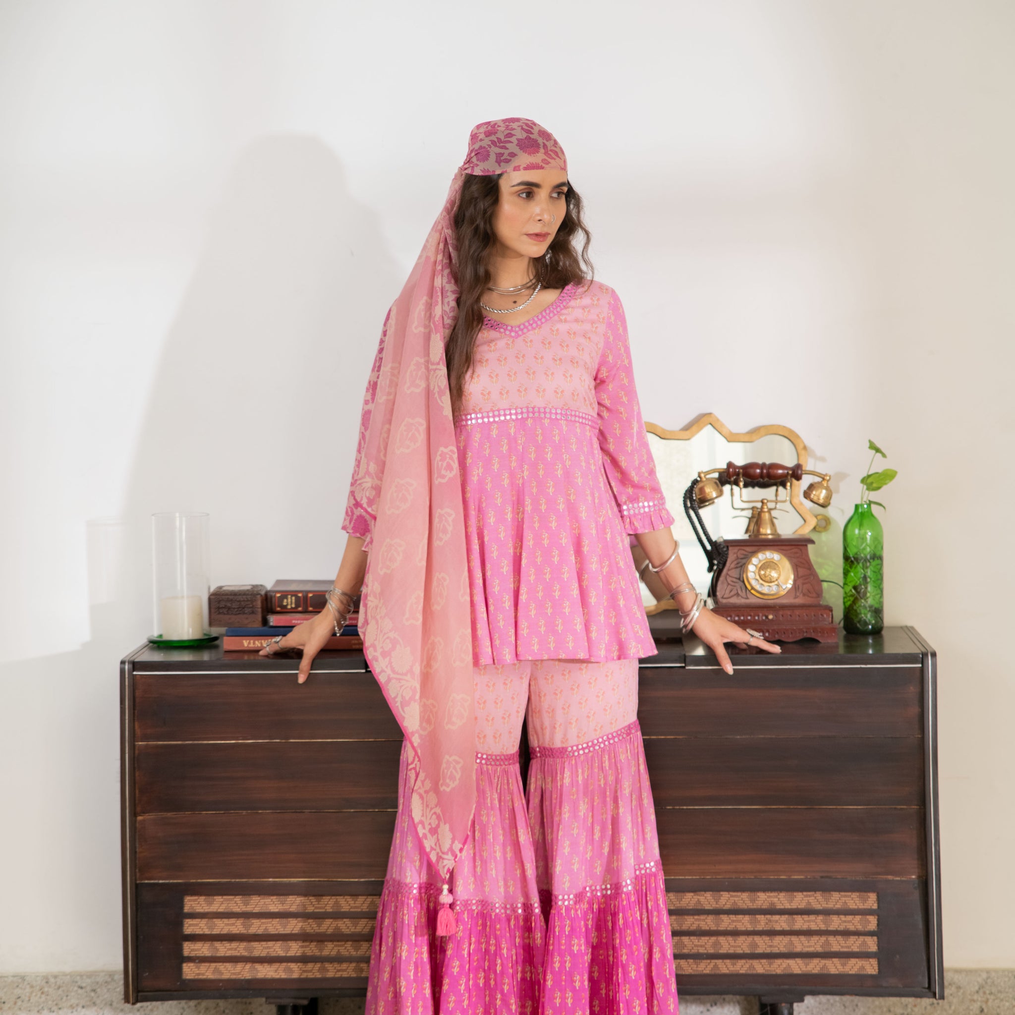 Noor Sharara Set in Pink