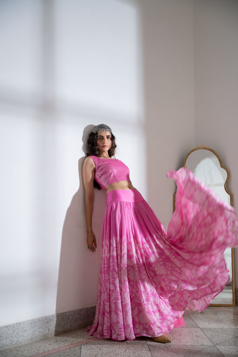 Noor Mirror Lehenga Set in Pink