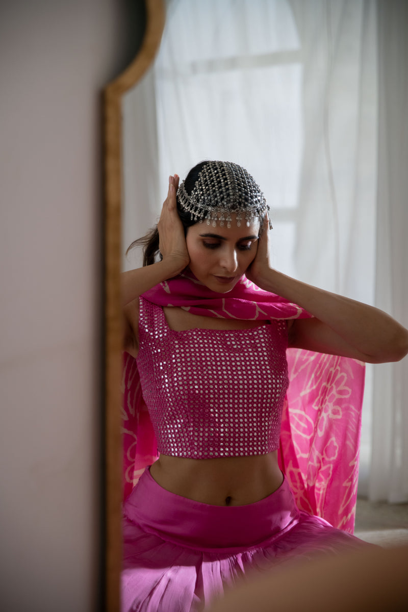 Noor Mirror Lehenga Set in Pink