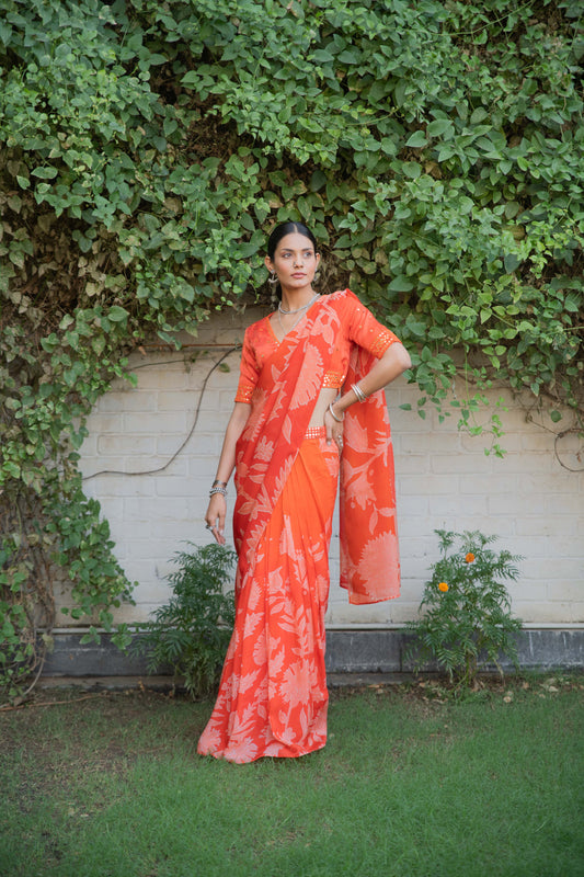 Noor Sari Set in Orange