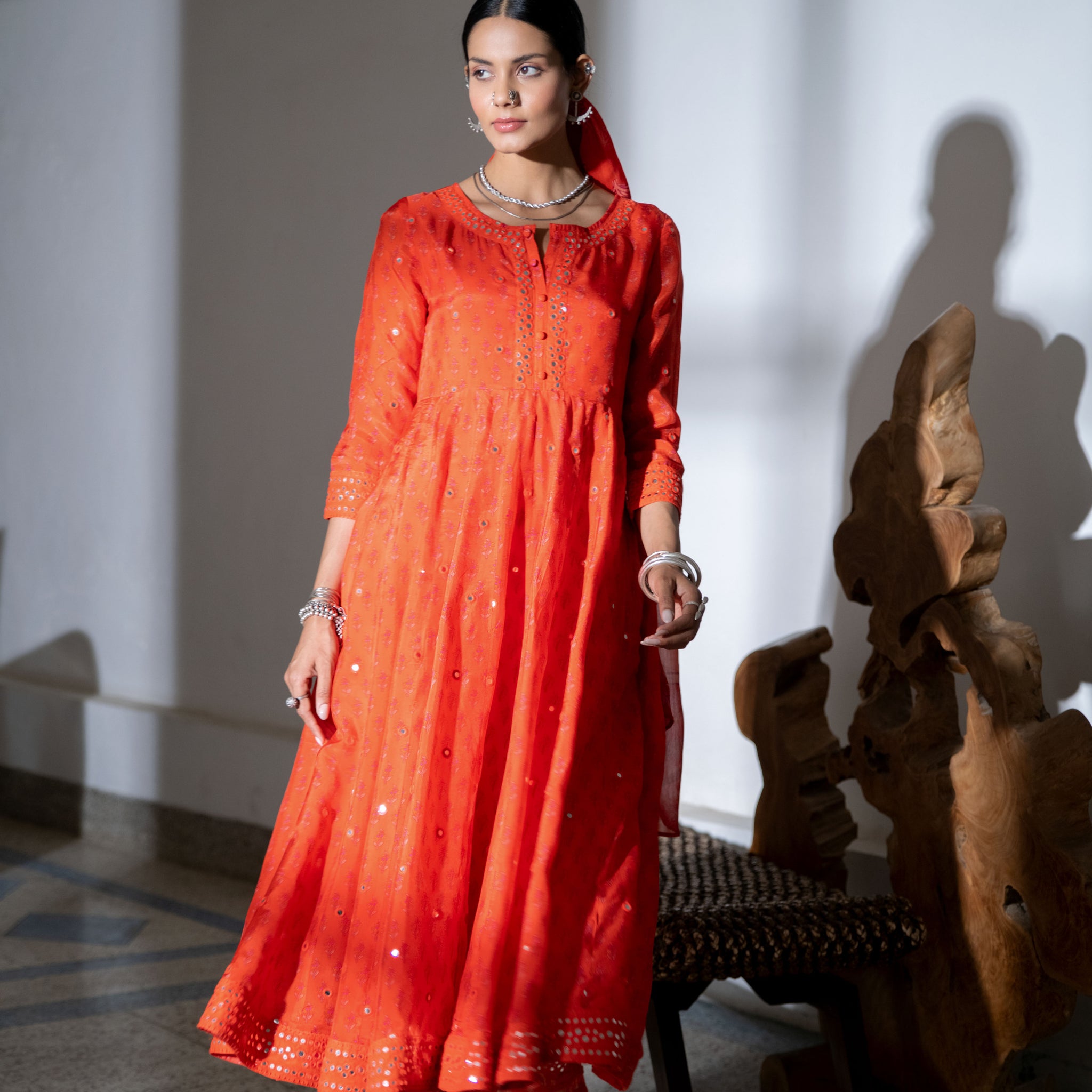 Noor Anarkali Kurta Set in Orange