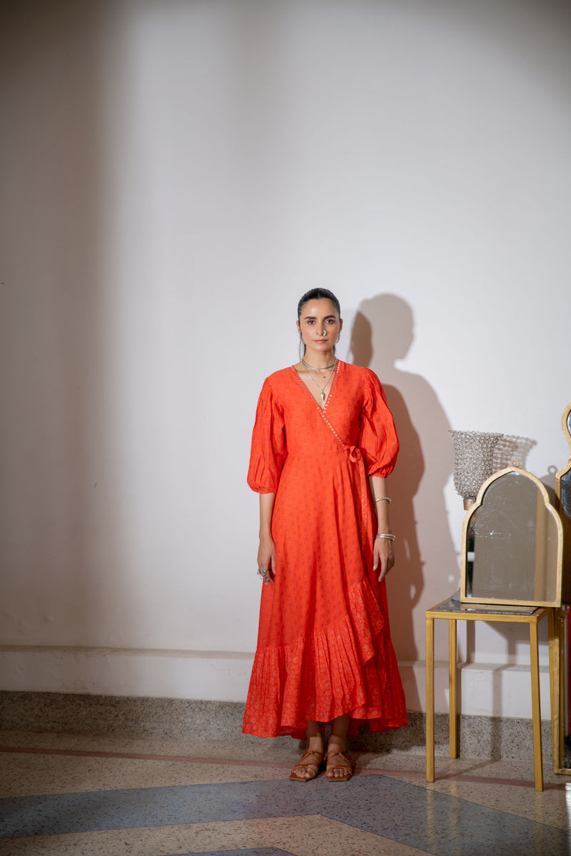 Noor Wrap Dress in Orange