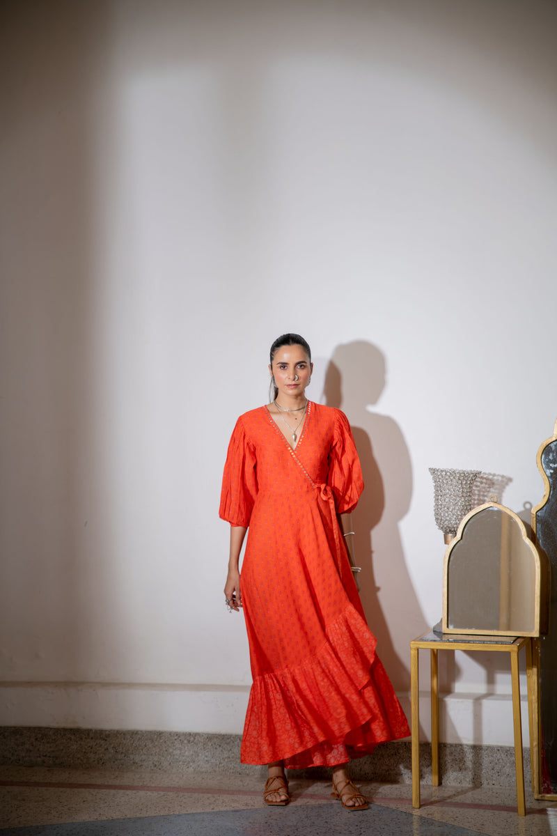 Noor Wrap Dress in Orange