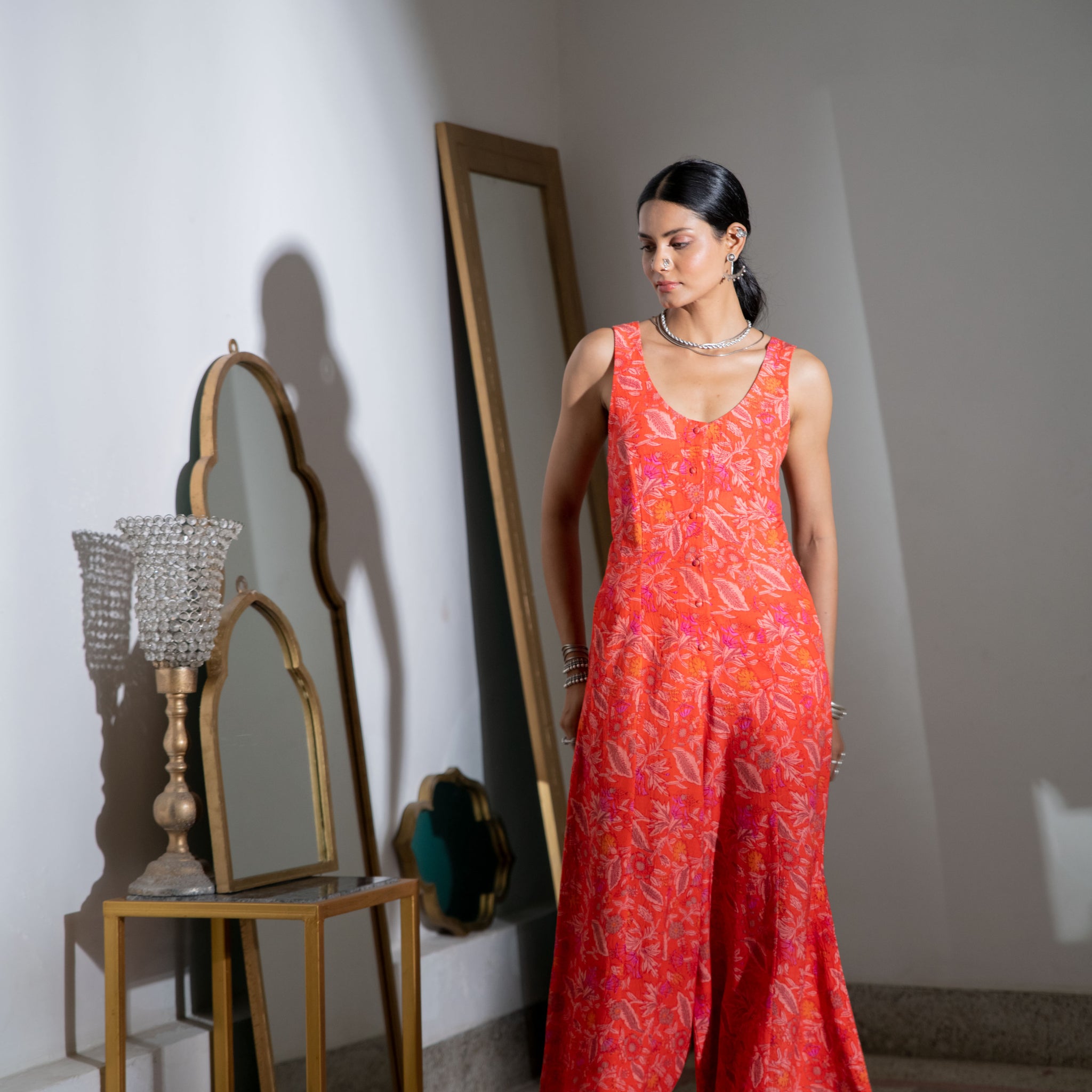 Noor Floral Jumpsuit in Orange