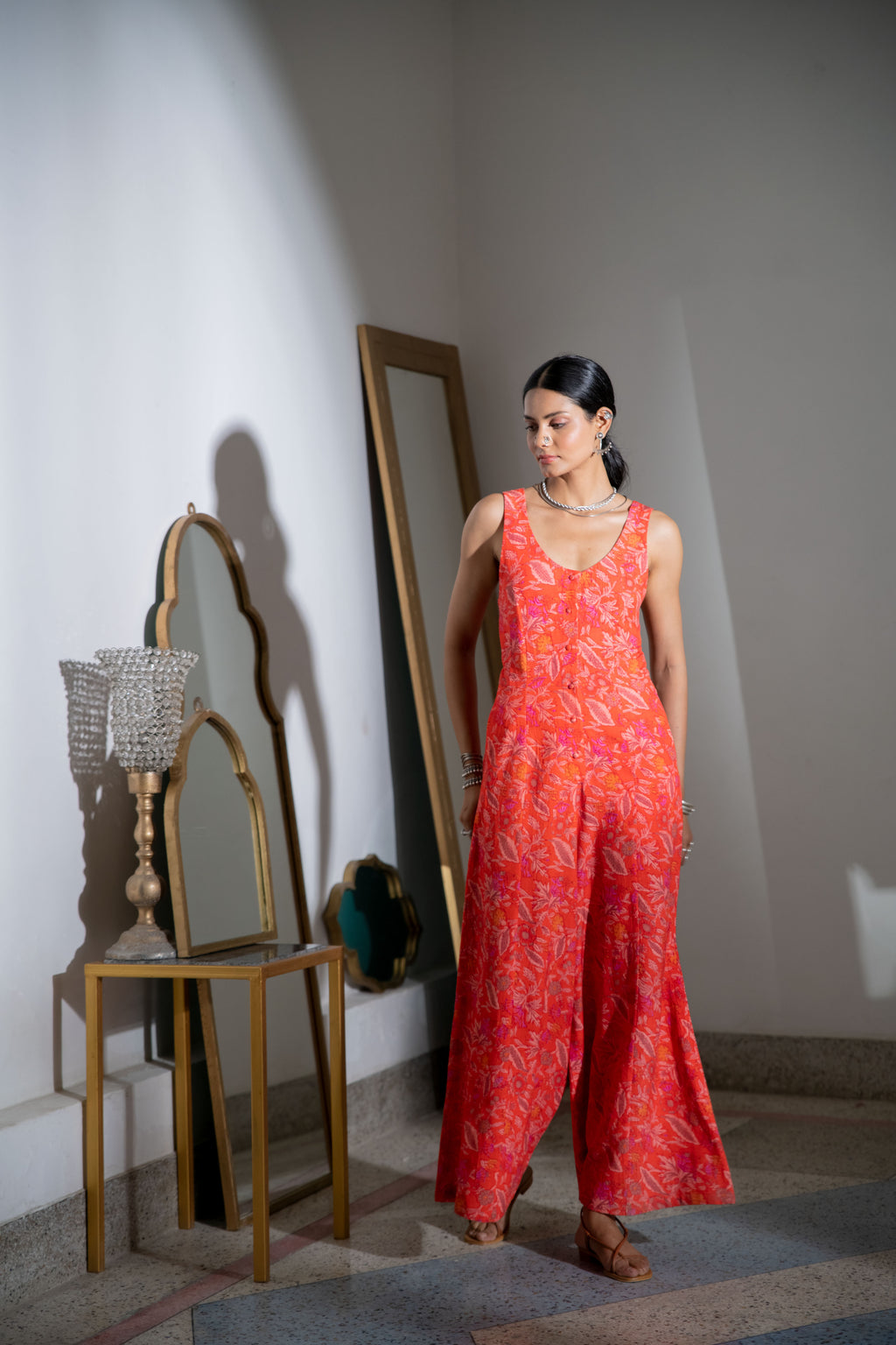 Noor Floral Jumpsuit in Orange