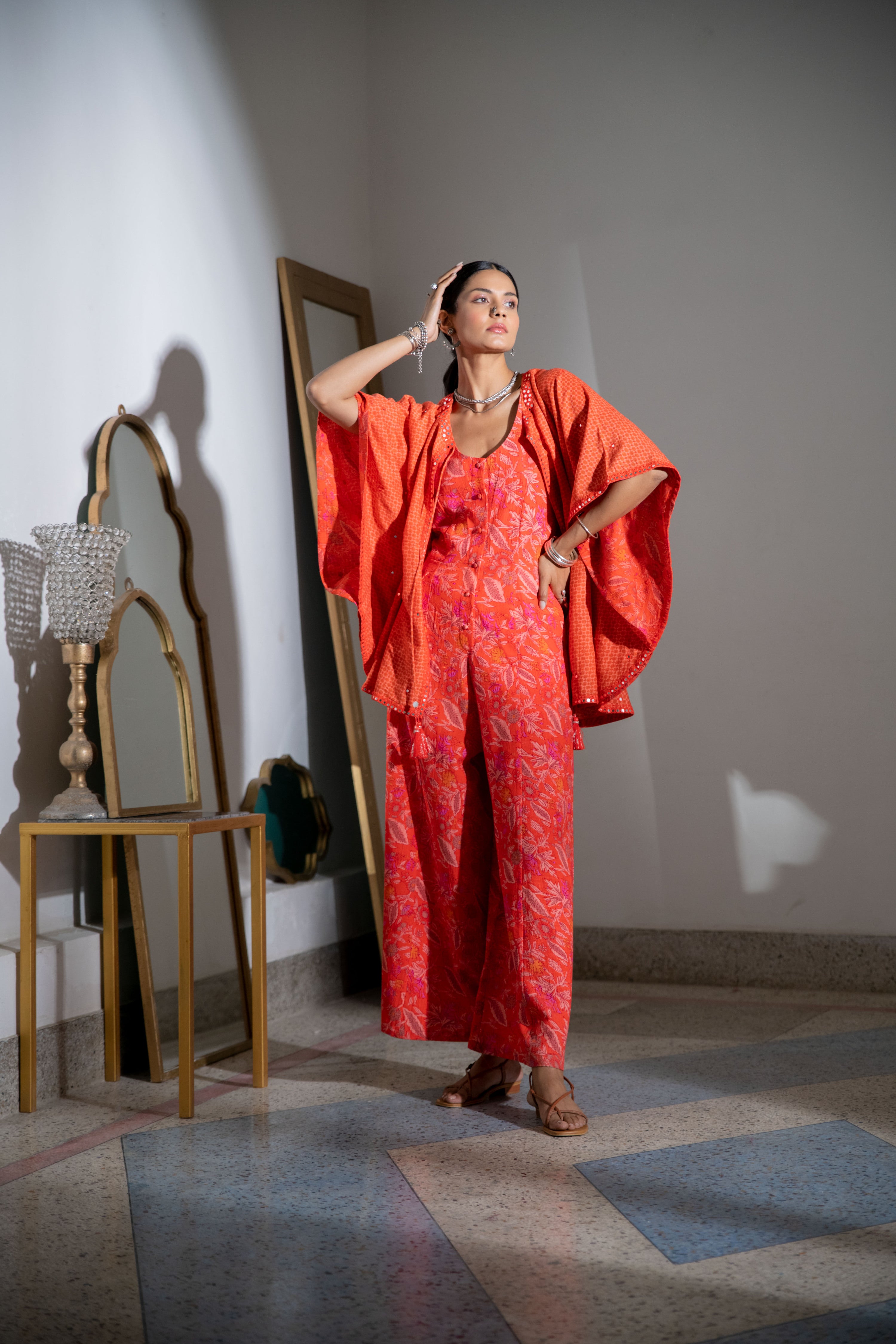 Noor Printed Cape in Orange