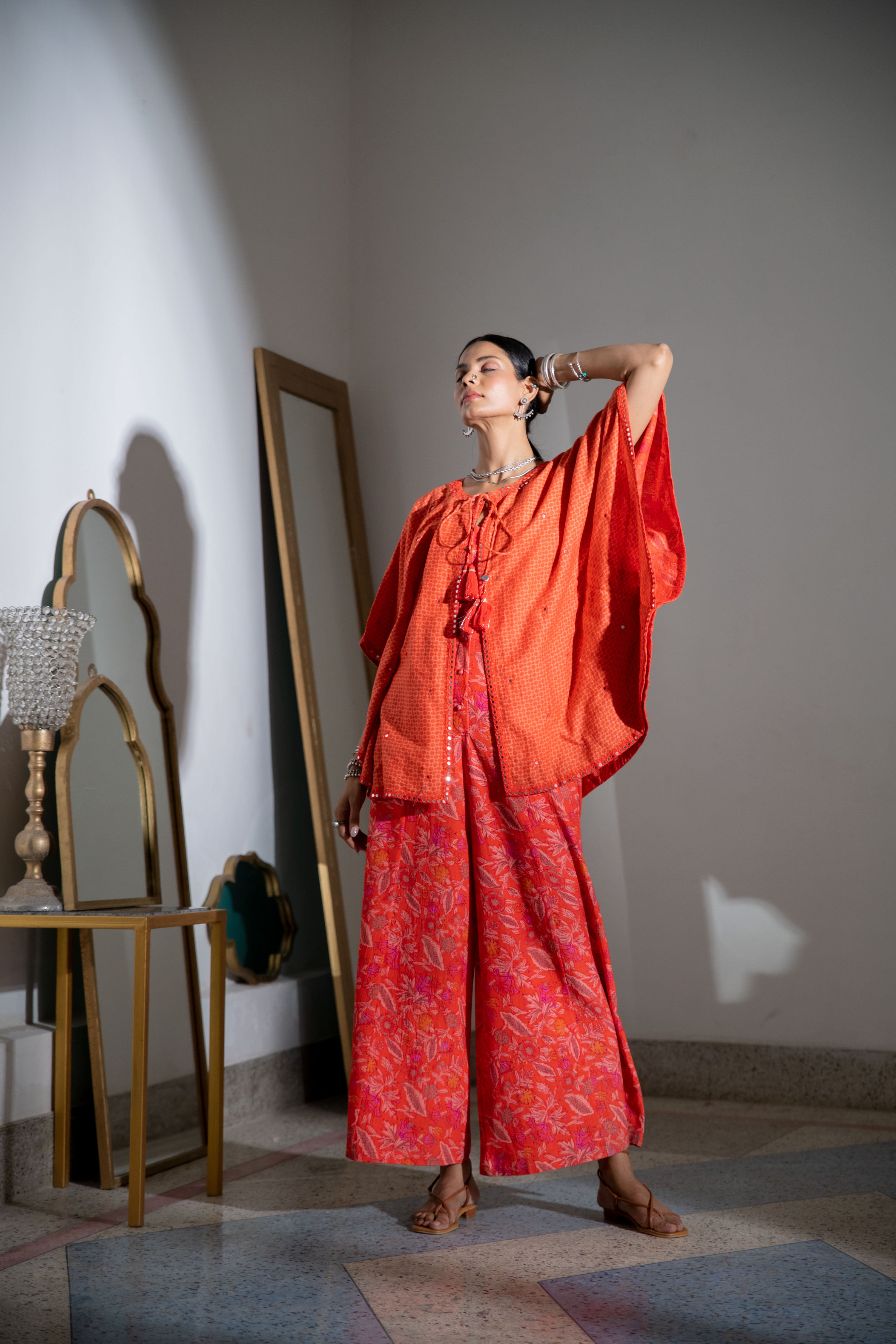 Noor Printed Cape in Orange