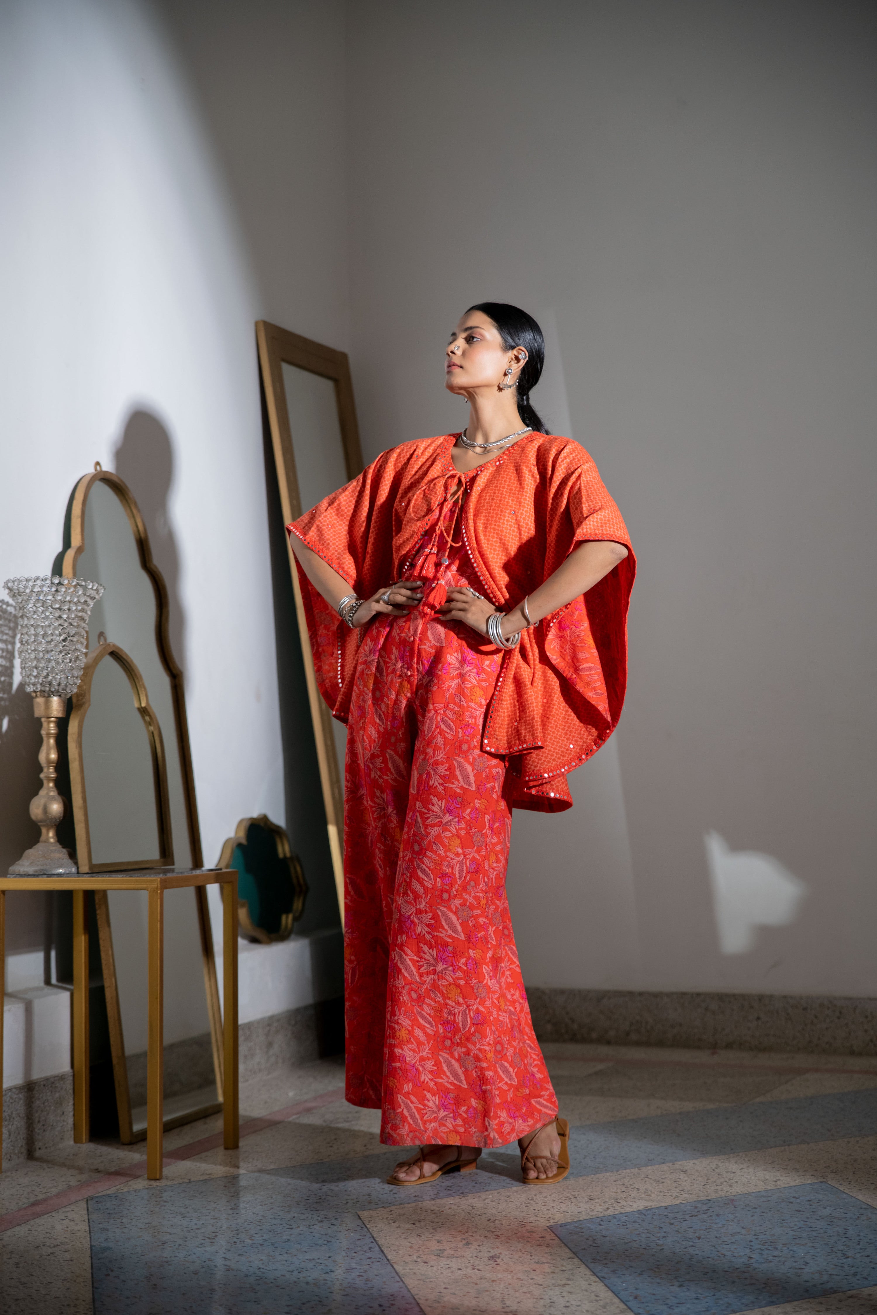 Noor Printed Cape in Orange