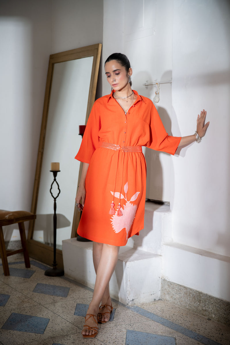 Noor Midi Shirt Dress in Orange