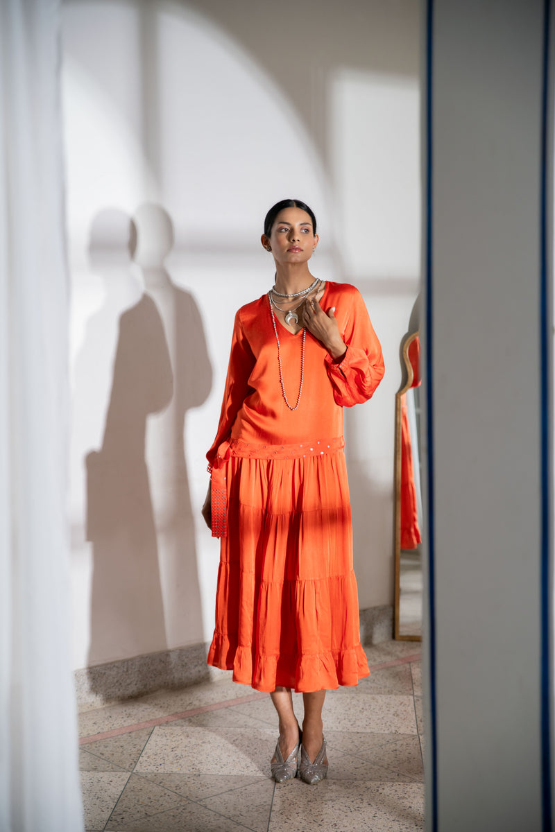 Noor Tier Dress in Orange