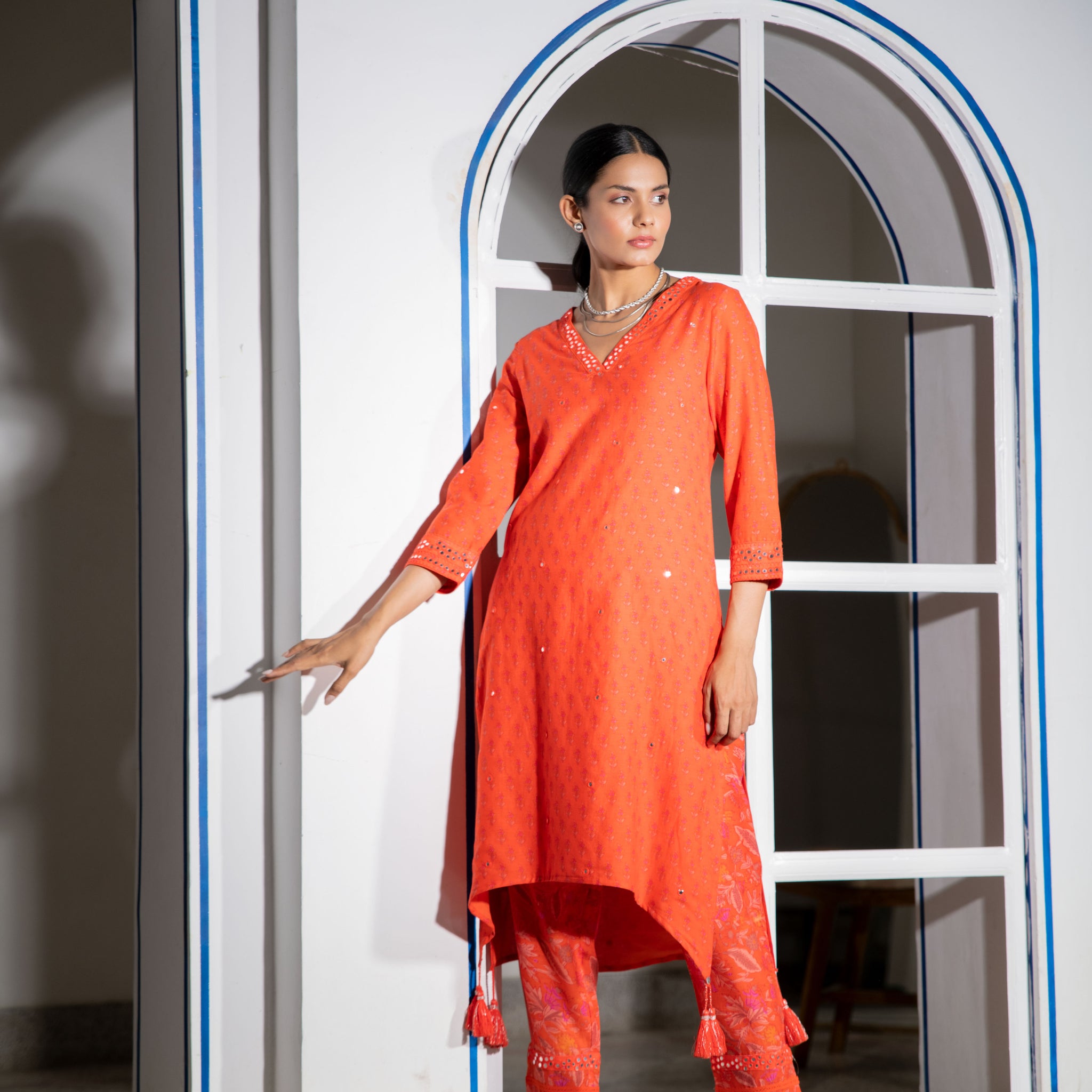 Noor Asymmetrical Kurta Set in Orange