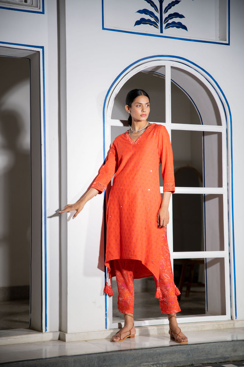 Noor Asymmetrical Kurta Set in Orange