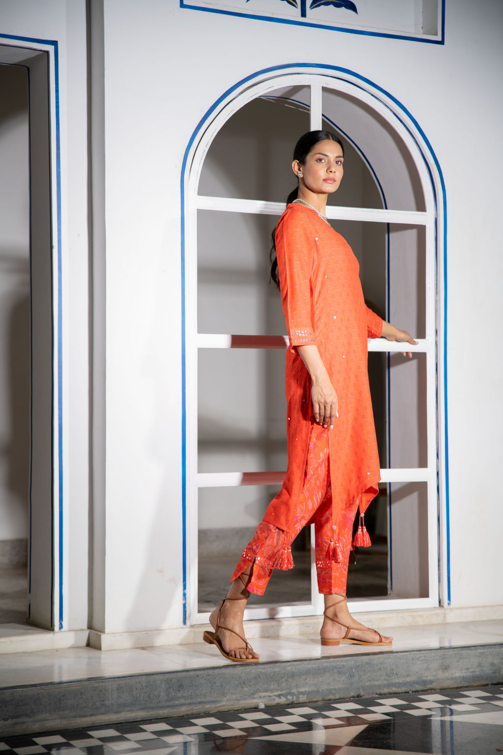 Noor Asymmetrical Kurta Set in Orange