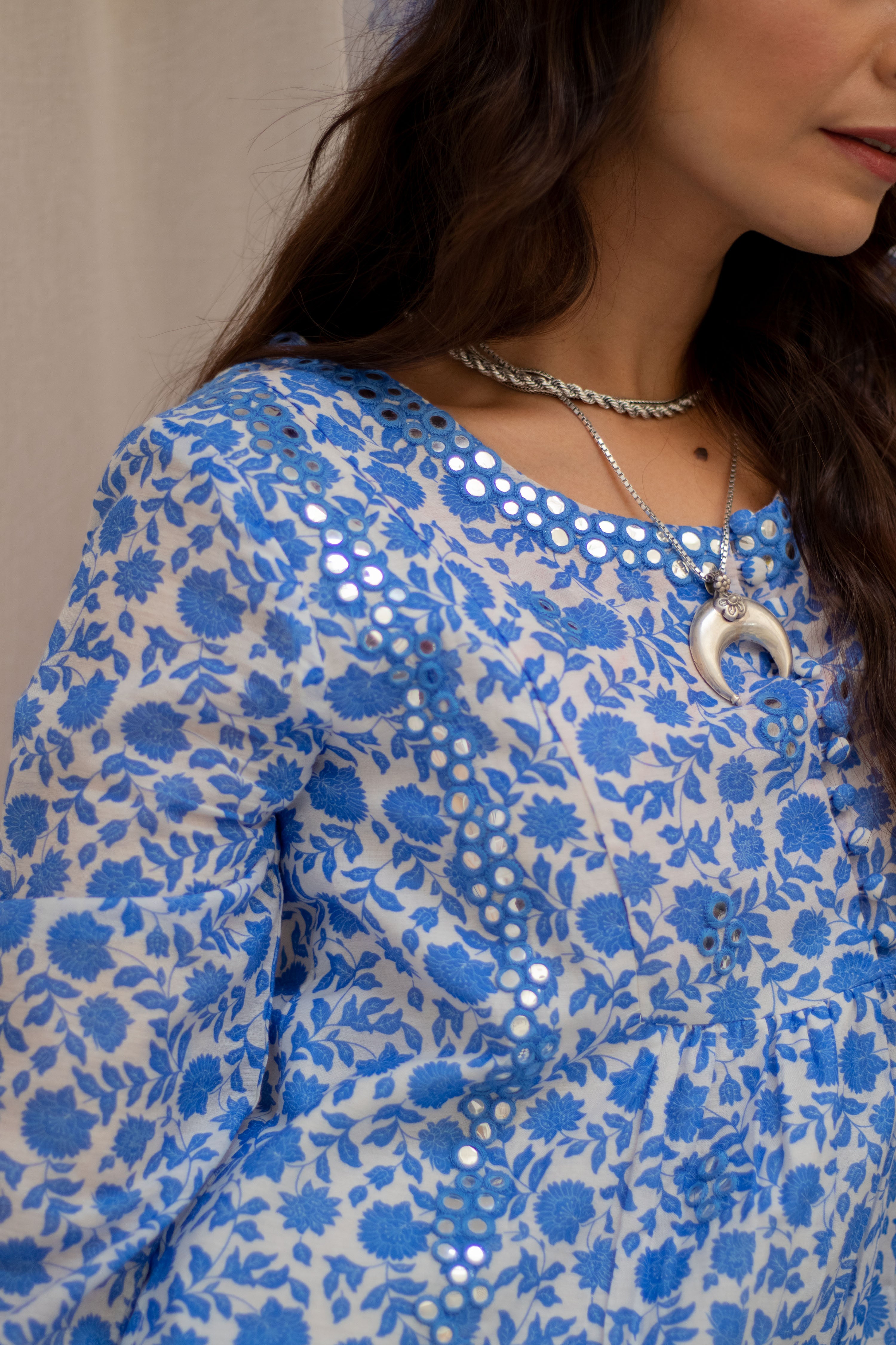Noor Floral Kurti Salwar Set in Blue