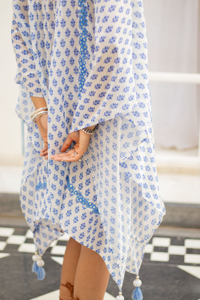 Noor Floral Embroidered Kaftan in White