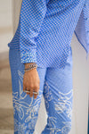 Noor Printed Placement Pant in Blue