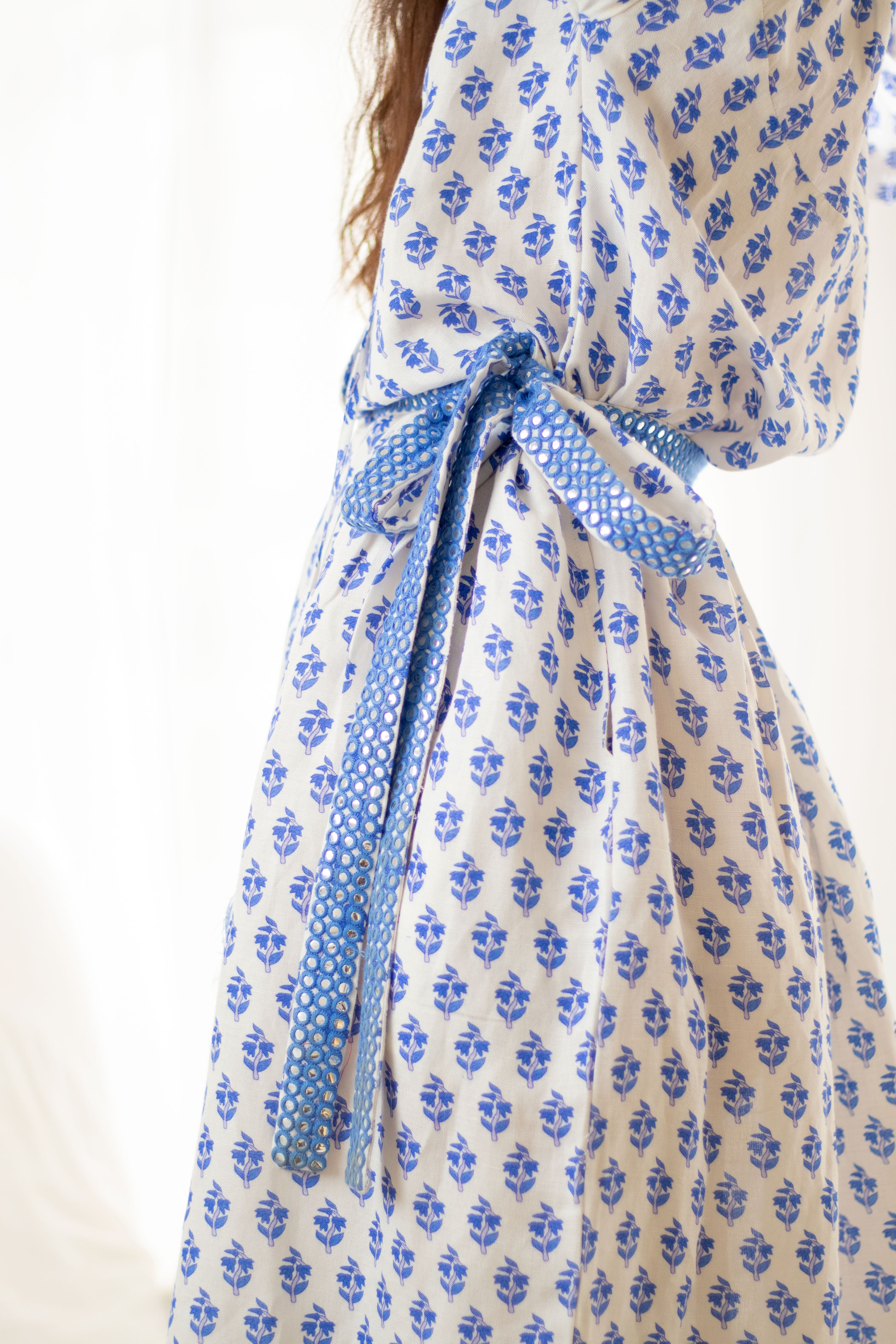 Noor Boho Button Dress in Blue