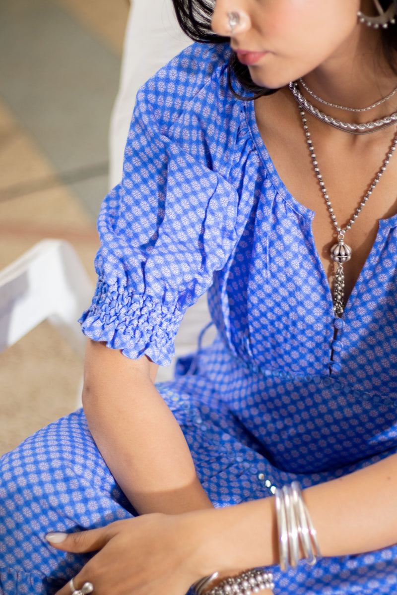 Noor Midi Dress in Blue