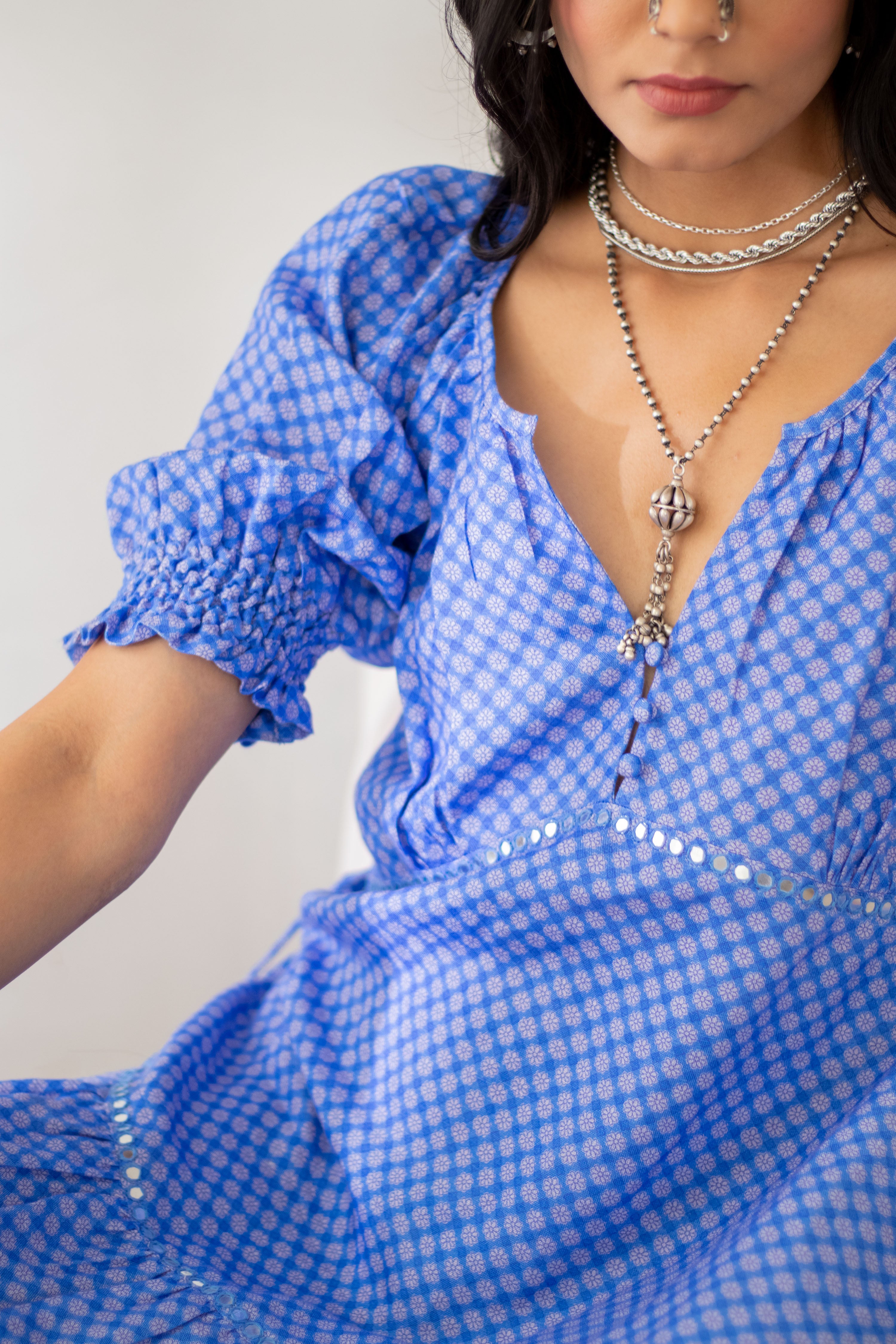 Noor Baby Doll Dress in Blue