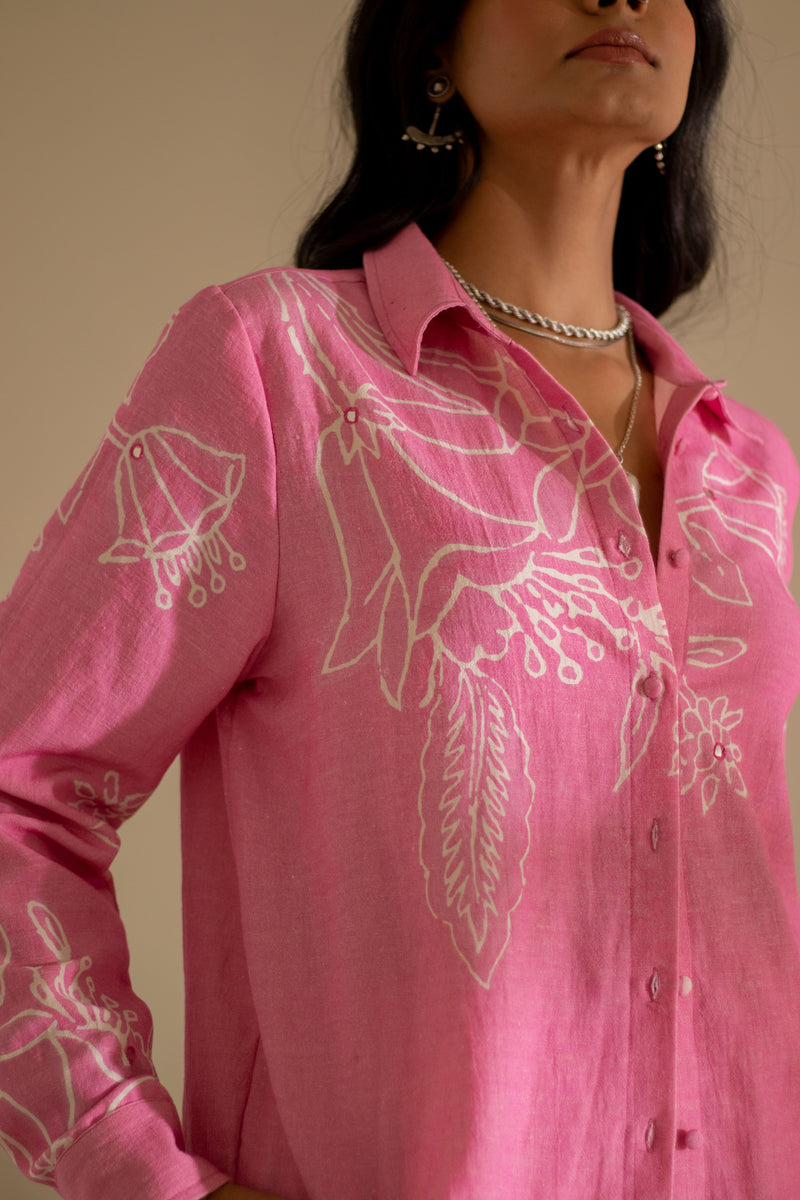 Noor Floral Placement Shirt in Pink