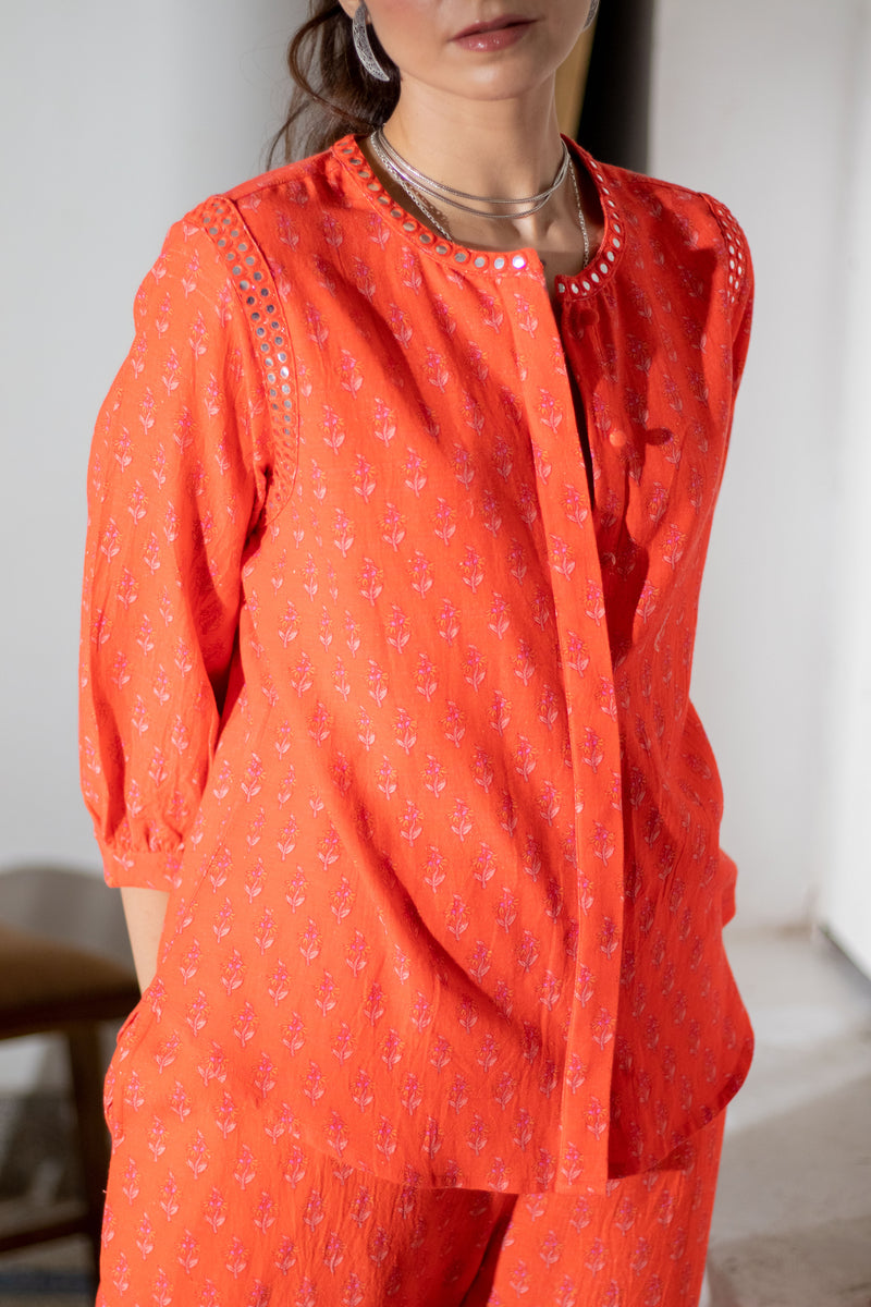 Noor Floral Printed Shirt in Orange